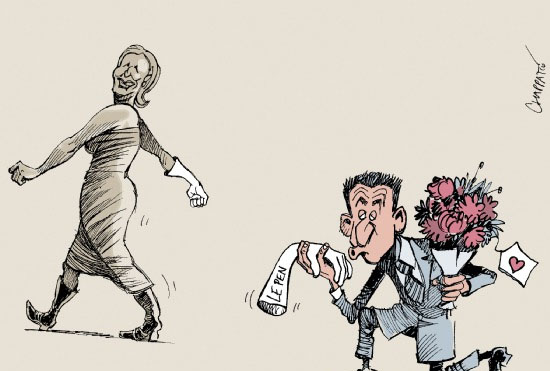 Sarkozy and marine le pen chappatte
